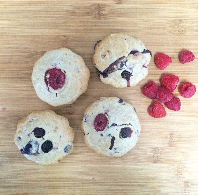 My vegan, whole wheat blueberry & raspberry muffins